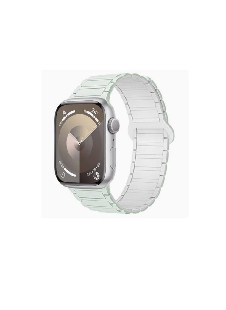 Generic - Magnetic Strap Compatible with Apple Watch Band 45mm 41mm 44mm 40mm 49mm Silicone Adjustable Replacement Belt for IWatch Ultra Series 8/7/SE/6/5/4/3/2/1 - Minty & White - Image 1