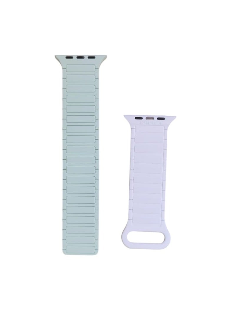 Generic - Magnetic Strap Compatible with Apple Watch Band 45mm 41mm 44mm 40mm 49mm Silicone Adjustable Replacement Belt for IWatch Ultra Series 8/7/SE/6/5/4/3/2/1 - Minty & White - Image 1