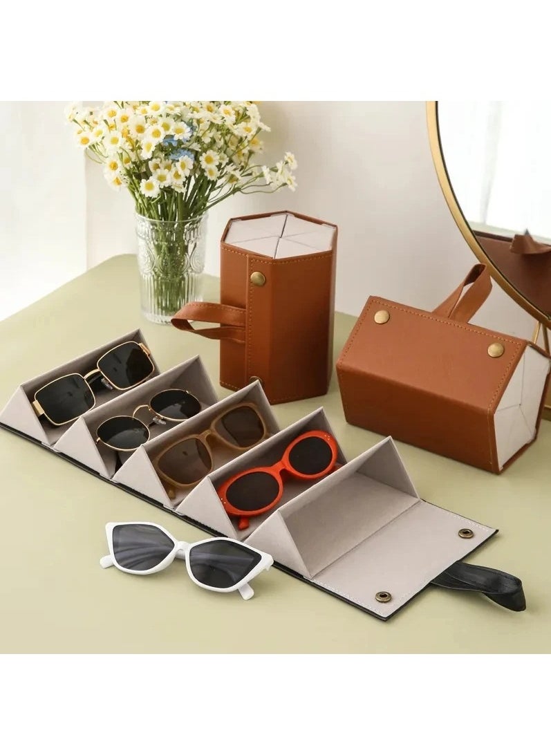Generic 5 Slots Travel Foldable Sunglasses Organizer PU Leather Eyeglasses Case for Women Men Portable Eyewear Display Storge Box  - Image 1