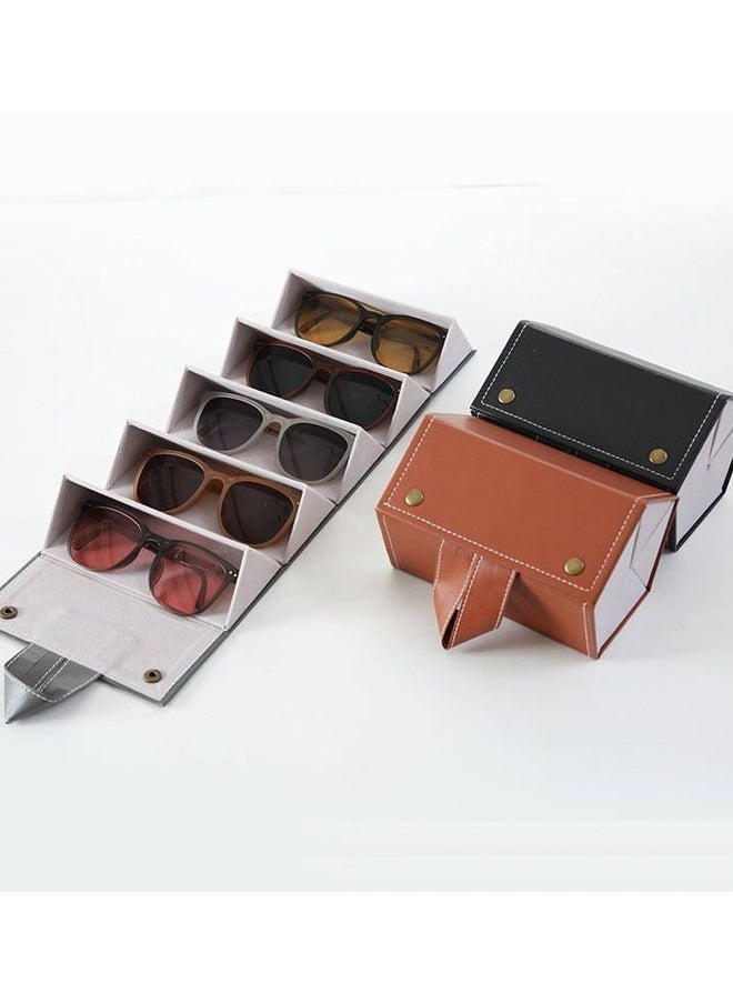 Generic 5 Slots Travel Foldable Sunglasses Organizer PU Leather Eyeglasses Case for Women Men Portable Eyewear Display Storge Box  - Image 2