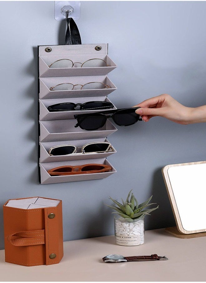Generic 5 Slots Travel Foldable Sunglasses Organizer PU Leather Eyeglasses Case for Women Men Portable Eyewear Display Storge Box  - Image 4