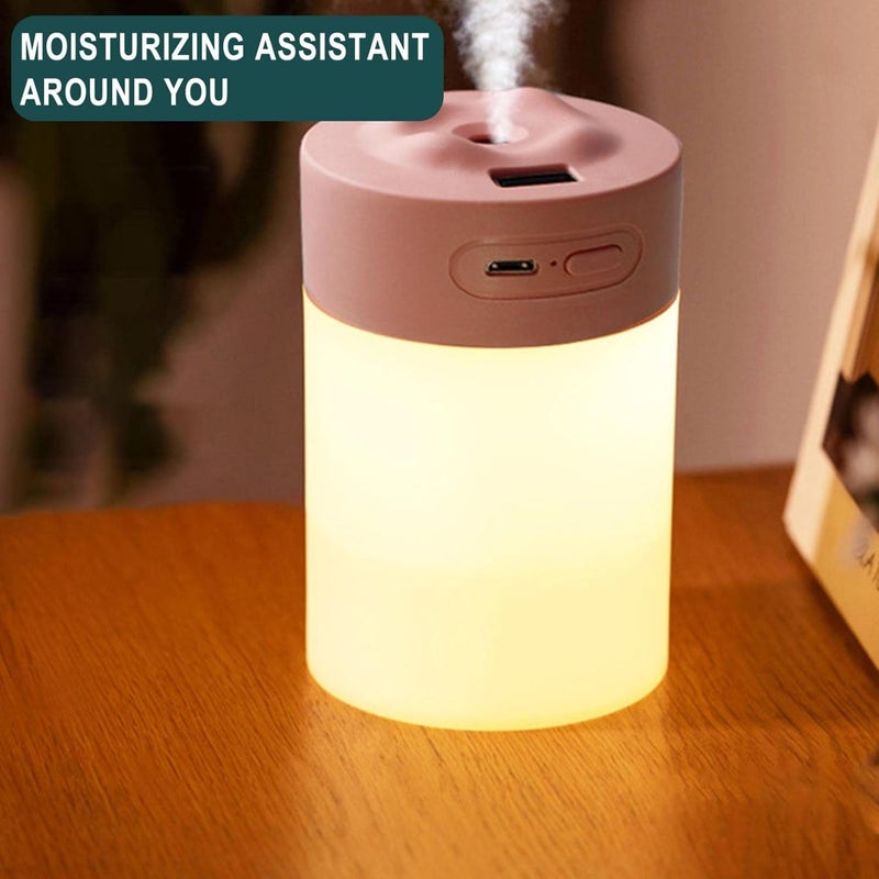 klarako Mini Humidifier 350ml Cool Mist Humidifier, Portable Car Essential Oil Diffuser Humidifier with Atmosphere light, USB Desktop Humidifier for Home Baby Bedroom Office Travel (Pink) - Image 2