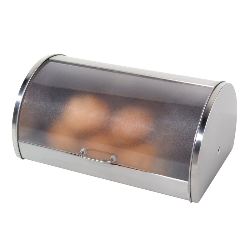 Oggi Stainless Steel Roll Top Bread Box for Kitchen Countertop with Frosted Plexilass Lid - Fits Multiple Loaves of Bread and Other Freshly Baked Goods Including Cookies, Bagels, Muffins - Image 1