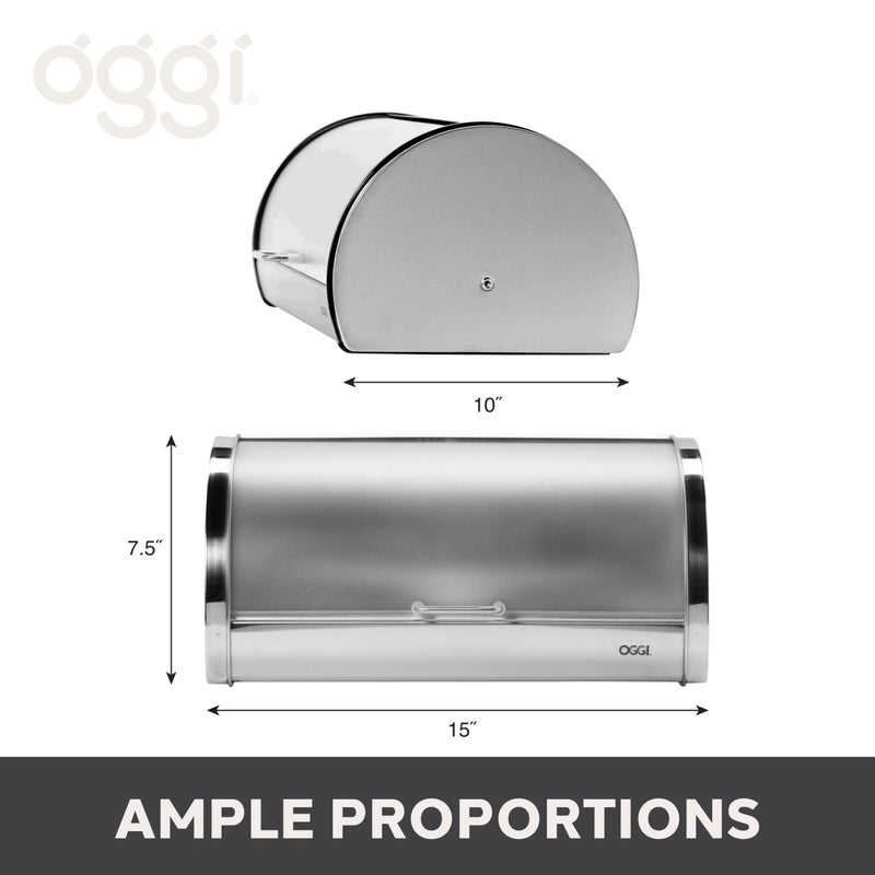 Oggi Stainless Steel Roll Top Bread Box for Kitchen Countertop with Frosted Plexilass Lid - Fits Multiple Loaves of Bread and Other Freshly Baked Goods Including Cookies, Bagels, Muffins - Image 4