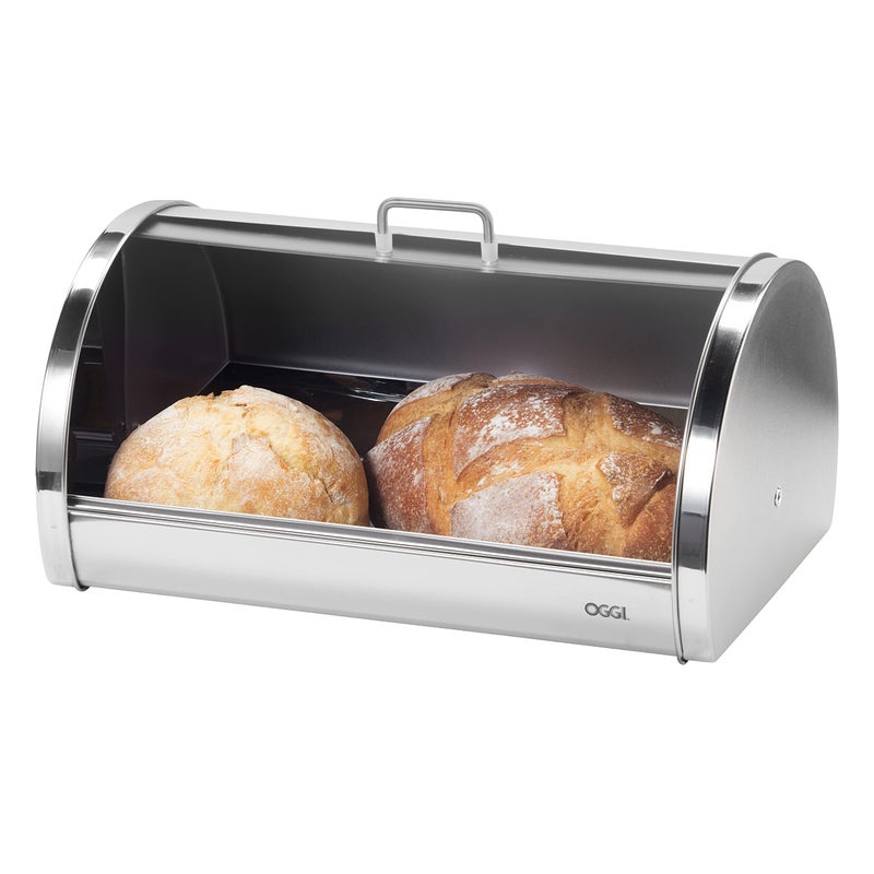 Oggi Stainless Steel Roll Top Bread Box for Kitchen Countertop with Frosted Plexilass Lid - Fits Multiple Loaves of Bread and Other Freshly Baked Goods Including Cookies, Bagels, Muffins - Image 2