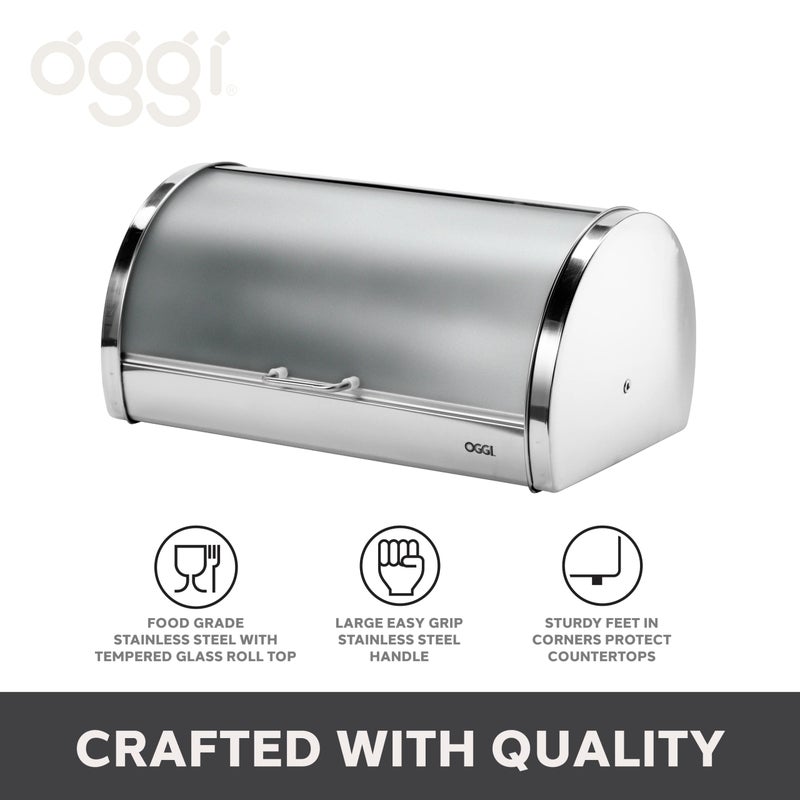 Oggi Stainless Steel Roll Top Bread Box for Kitchen Countertop with Frosted Plexilass Lid - Fits Multiple Loaves of Bread and Other Freshly Baked Goods Including Cookies, Bagels, Muffins - Image 5