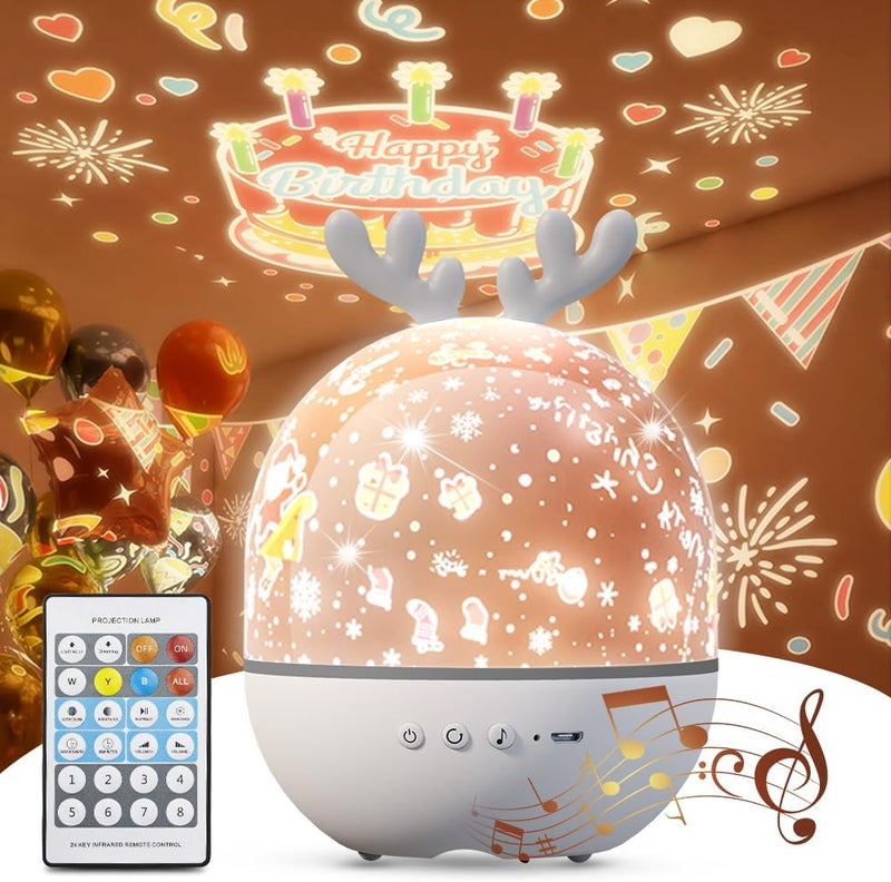 4-in-1 Night Light Projector with Timer and Remote Control for Kids Gift, USB Rechargeable Night Lamp 360°Rotatable Sound Machine Baby Sleep Lighting Starry Projector for Baby Children Teen Adult - Image 1