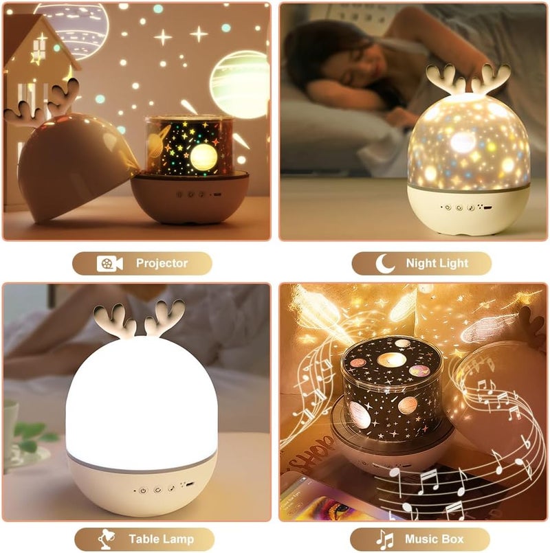 4-in-1 Night Light Projector with Timer and Remote Control for Kids Gift, USB Rechargeable Night Lamp 360°Rotatable Sound Machine Baby Sleep Lighting Starry Projector for Baby Children Teen Adult - Image 2