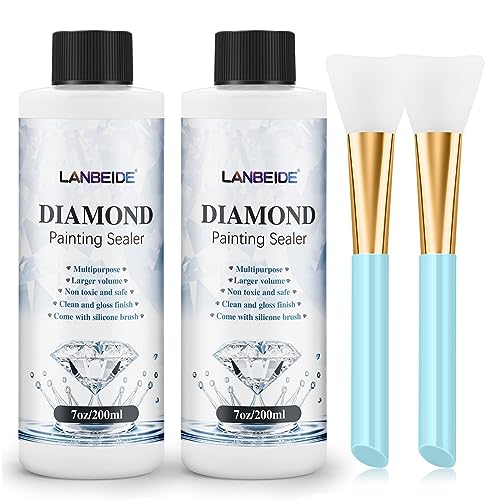 LANBEIDE Updated Diamond Painting Sealer 200ML with Silicone Brush 2 Packs, 5D Diamond Painting Glue Sealer for Diamond Art Coaster Permanent Hold & Shine Effect Conserver for Jigsaw Puzzles (14 OZ) - Image 1