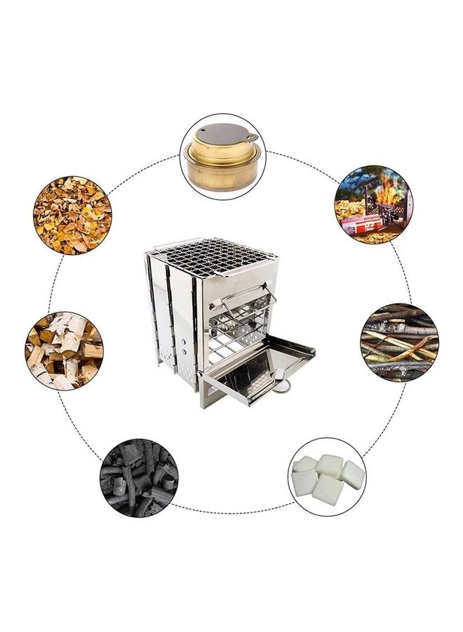 إسكدنيا موقد حطب محمول وقابل للطي ومصنوع من الاستانلس ستيل للتخييم مع حقيبة وشبكة وطبق 21 x 15 x 15سم - Image 3