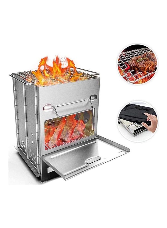 إسكدنيا موقد حطب محمول وقابل للطي ومصنوع من الاستانلس ستيل للتخييم مع حقيبة وشبكة وطبق 21 x 15 x 15سم - Image 5