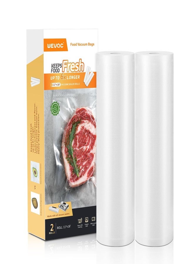 Wevac Vacuum Sealer Bag Rolls, 11"x16' (2 Rolls), Heavy Duty Food Storage for Sous Vide, Freezer, Meal Prep, Keep Food Fresh Longer - Image 1