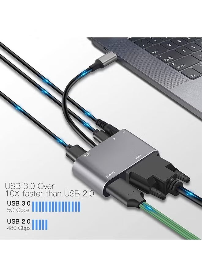 X-level 5-in-1 USB C Hub Adapter Multiport VGA to HDMI Adapter with 4K HDMI,VGA,USB 3.0 Data Ports,3.5mm Audio/Microphone Port,HDMI to VGA for iPhone 15/16,MacBook Pro/Air 2023,iPad Pro  - Image 2