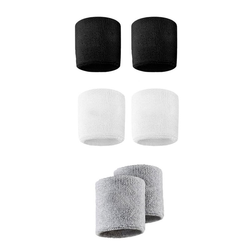 Verceys Grey, Black and White Sports All Weather and Washable Stuff Wrist Bands - Pack of 6 - Image 2
