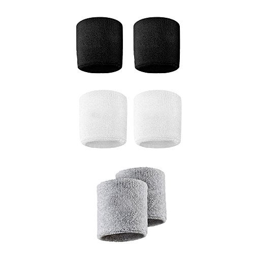 Verceys Grey, Black and White Sports All Weather and Washable Stuff Wrist Bands - Pack of 6 - Image 1