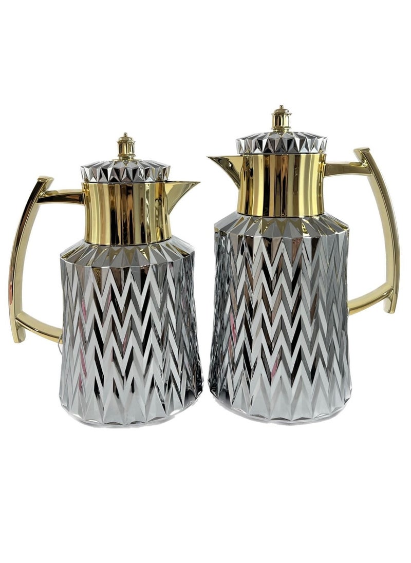 Home Maker 2-Piece  Tea & Coffee Flask, Silver & Gold  - Image 2