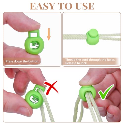 Hysagtek Plastic Cord Locks for Drawstrings Shoelaces, 100 Pcs Adjustable Round Cord Stops for Paracord, Backpacks - Image 3