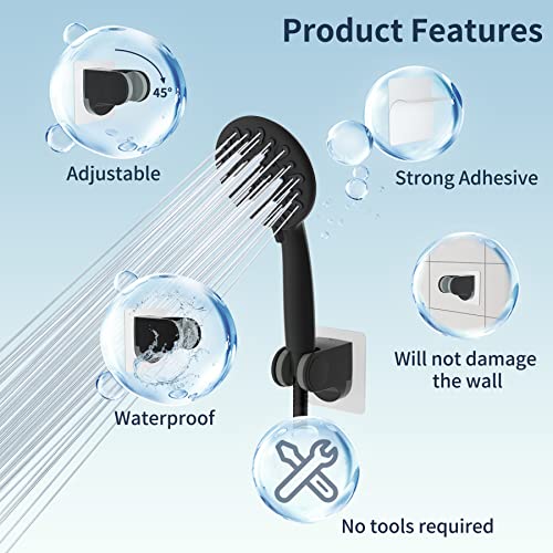 Hibbent Shower Head Holder, Strong Adhesive, Waterproof, Height Adjustable, Wall Mount, No Drilling, Matte Black - Image 2