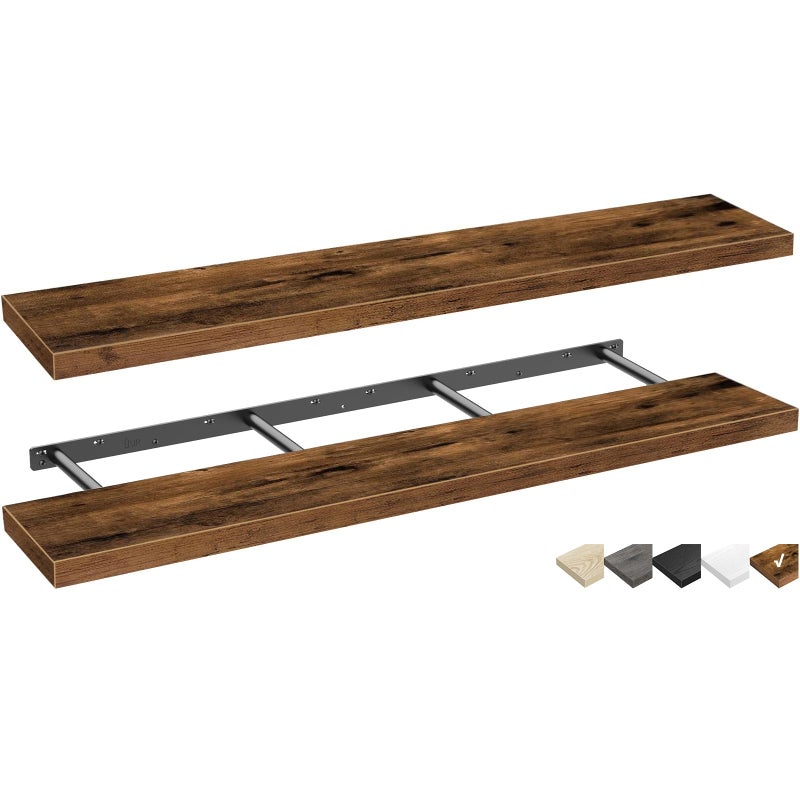 QEEIG Floating Shelves for Wall 55.1" Extra Long - Wall Shelf Bathroom Kitchen Living Room Bedroom Farmhouse Home Decor Display Bookshelf Large 55.1 x 9.3 inch Set of 2, Rustic Brown (008-140BN) - Image 1