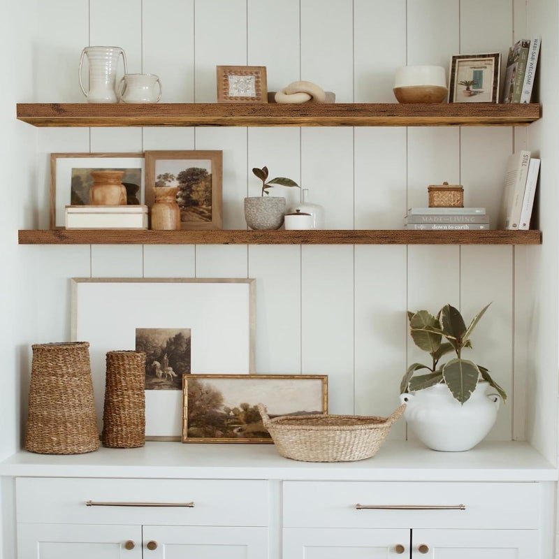 QEEIG Floating Shelves for Wall 55.1" Extra Long - Wall Shelf Bathroom Kitchen Living Room Bedroom Farmhouse Home Decor Display Bookshelf Large 55.1 x 9.3 inch Set of 2, Rustic Brown (008-140BN) - Image 2