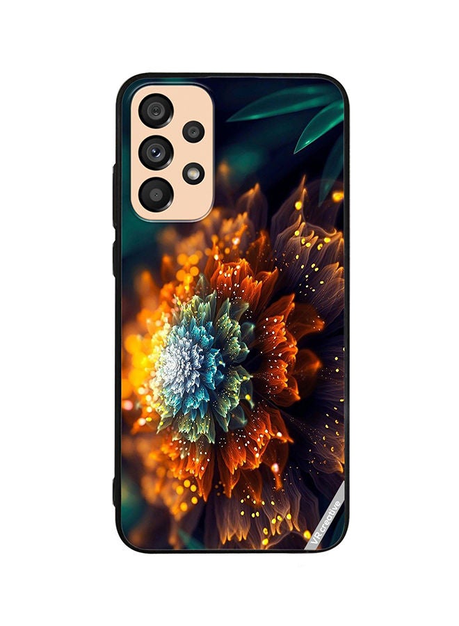 VR CREATIVE Protective Case Cover For Samsung Galaxy A33 5G Orange And Blue Glowing Fractual Flower Design Multicolour - Image 1