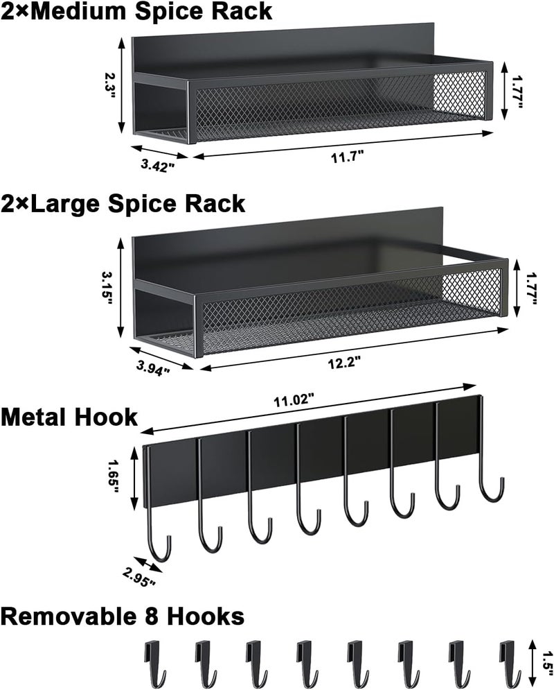 Aufworld Magnetic Spice Rack for Refrigerator, 5 Pack Magnetic Shelf, Moveable Magnetic Fridge Organizer with an 8-Hook Rack, Seasoning Organizer for Kitchen Organization (Extra with 8 Hooks) - Image 2