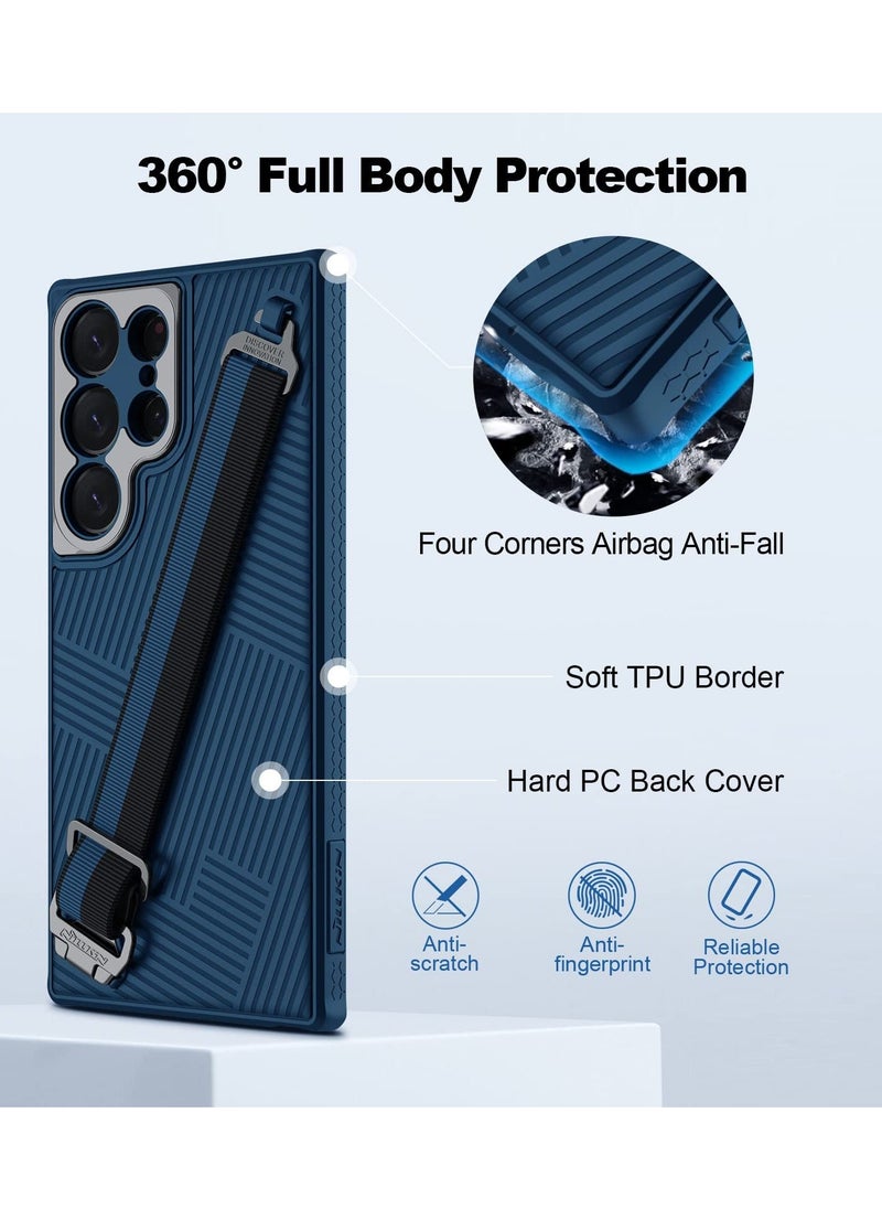 for Samsung Galaxy S23 Ultra Case with Detachable Rope Strap, Drop Protection, Hard Back & Soft Bumper, Slim Protective Phone Case for Galaxy S23 Ultra 6.8 Inch - Blue