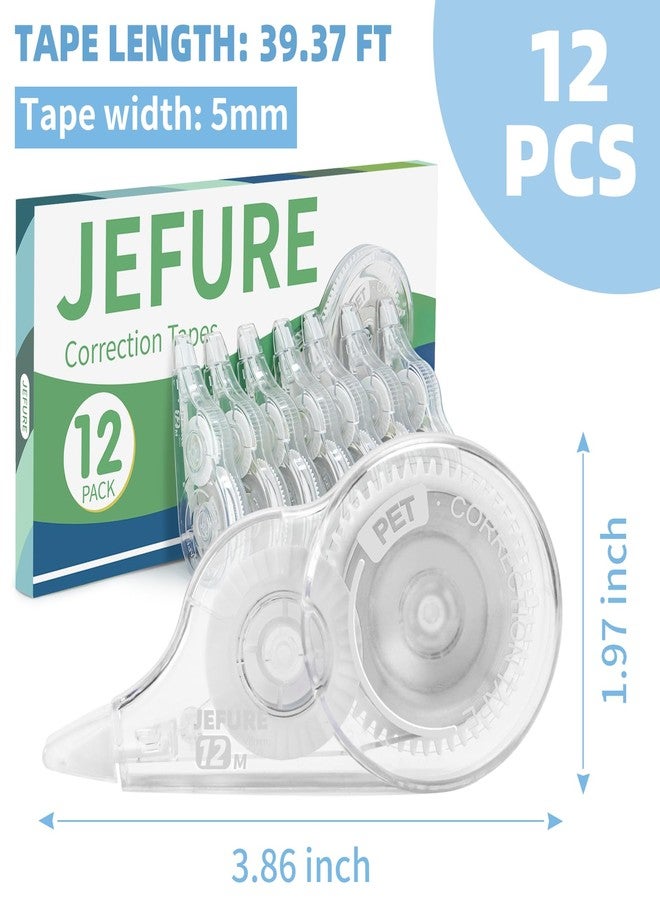JEFURE شريط تصحيح من جيفور، 12 قطعة، أبيض بطول 39.4 قدم، مقاوم للتمزق، تصحيح فوري، سهل الاستخدام، مناسب للمدرسة والمكتب وتدوين الملاحظات والمذكرات (عرض الشريط 0.2 بوصة، شفاف). - Image 2