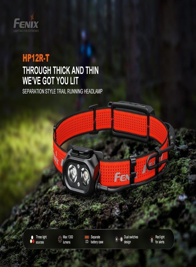 فينيكس مصباح رأس للجري قابل لإعادة الشحن Fenix HP12R-T بقوة 1300 لومن - تصميم طاقة منفصل، أوضاع إضاءة أبيض/أبيض محايد/أحمر مع منظم Lumentac (أسود) - Image 2
