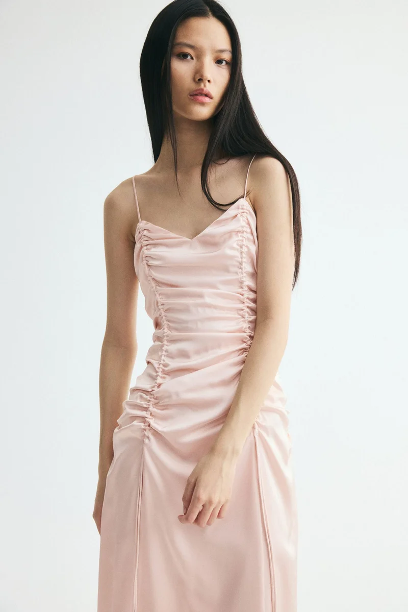 Drawstring-detail satin dress