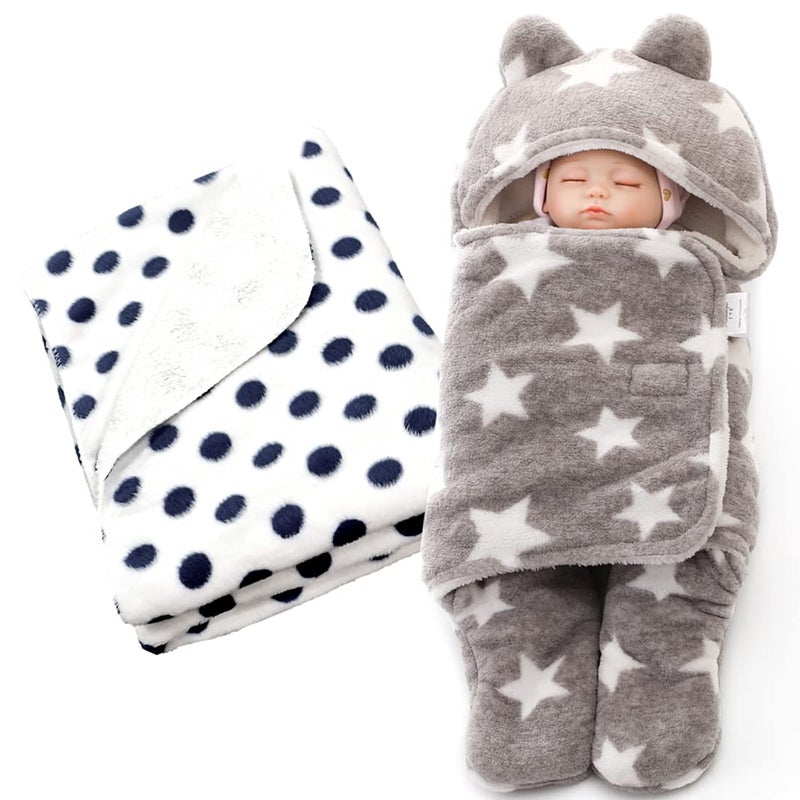 BRANDONN Baby Blankets New Born Combo Pack of Wearable Blanket and Star Wrapping Cum Crib Bedding Sheet for Baby Boys and Baby Girls Pack of 2 - Image 1