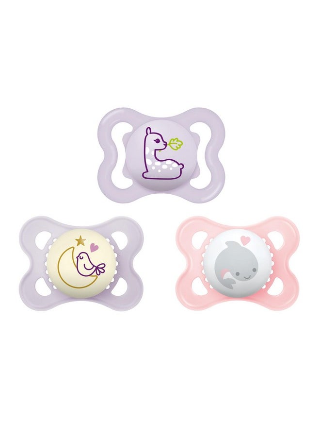 MAM Variety Pack Baby Pacifier Includes 3 Types Of Pacifiers Nipple Shape Helps Promote Healthy Oral Development 0 6 Months Girl 3 Count (Pack Of 1)  - Image 1