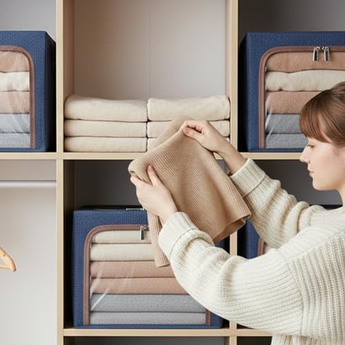 Yellow Weaves 2 Pcs Clothes Organizer for Wardrobe, Foldable, Stackable, Space Saver Closet Basket, Cupboard Almirah Organizer, Storage Box for Clothes (Coral Pink, Regular) - Image 4