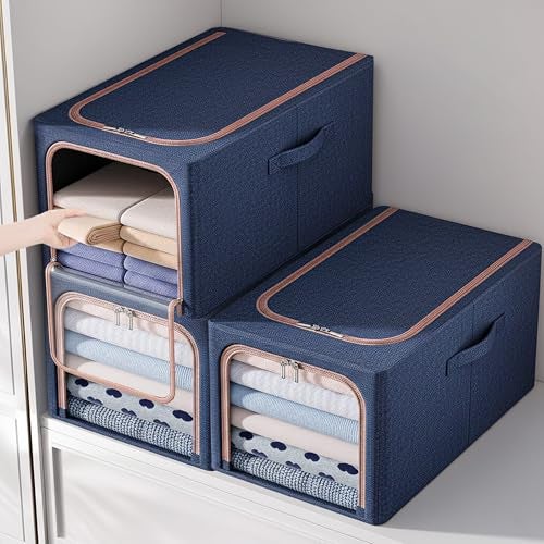 Yellow Weaves 2 Pcs Clothes Organizer for Wardrobe, Foldable, Stackable, Space Saver Closet Basket, Cupboard Almirah Organizer, Storage Box for Clothes (Coral Pink, Regular) - Image 1