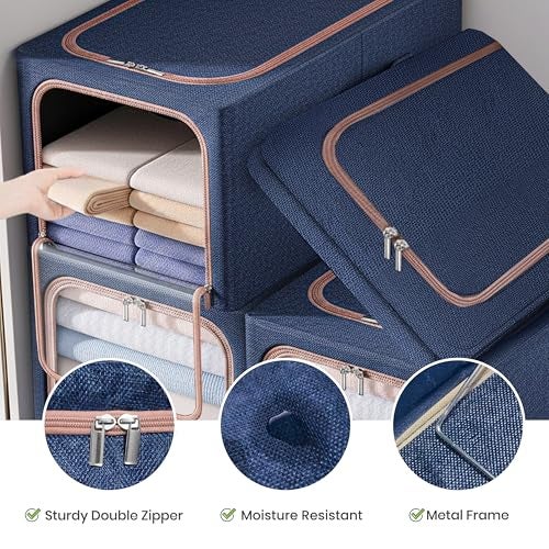 Yellow Weaves 2 Pcs Clothes Organizer for Wardrobe, Foldable, Stackable, Space Saver Closet Basket, Cupboard Almirah Organizer, Storage Box for Clothes (Coral Pink, Regular) - Image 3
