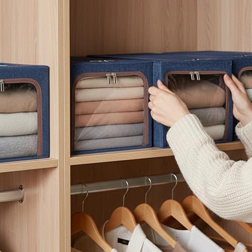 Yellow Weaves 2 Pcs Clothes Organizer for Wardrobe, Foldable, Stackable, Space Saver Closet Basket, Cupboard Almirah Organizer, Storage Box for Clothes (Coral Pink, Regular) - Image 2
