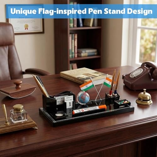IGNOTO Ignoto Acrylic Flag Design Pen Stand for Office and Study Table, Stationary, Brown - Image 2