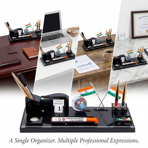 IGNOTO Ignoto Acrylic Flag Design Pen Stand for Office and Study Table, Stationary, Brown - Image 5