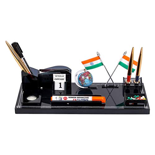 IGNOTO Ignoto Acrylic Flag Design Pen Stand for Office and Study Table, Stationary, Brown - Image 1