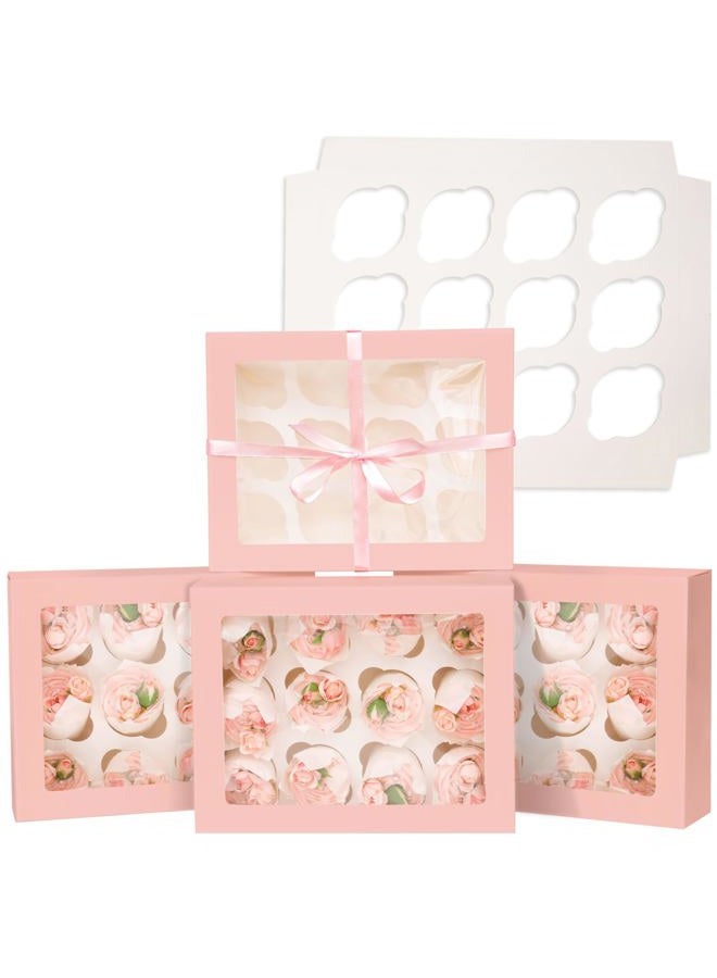 Bakepacker 12 Cupcake Containers 10-Packs Pink Cupcake Box Cupcakes Carrier, 12 Cupcake Boxes with Window 13"x10"x3.5" - Image 1