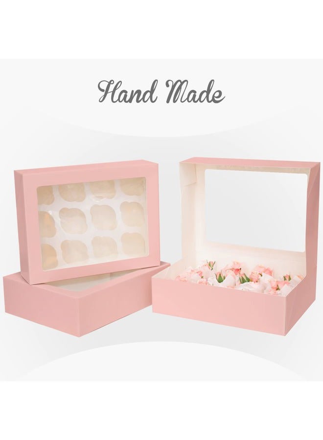 Bakepacker 12 Cupcake Containers 10-Packs Pink Cupcake Box Cupcakes Carrier, 12 Cupcake Boxes with Window 13"x10"x3.5" - Image 2