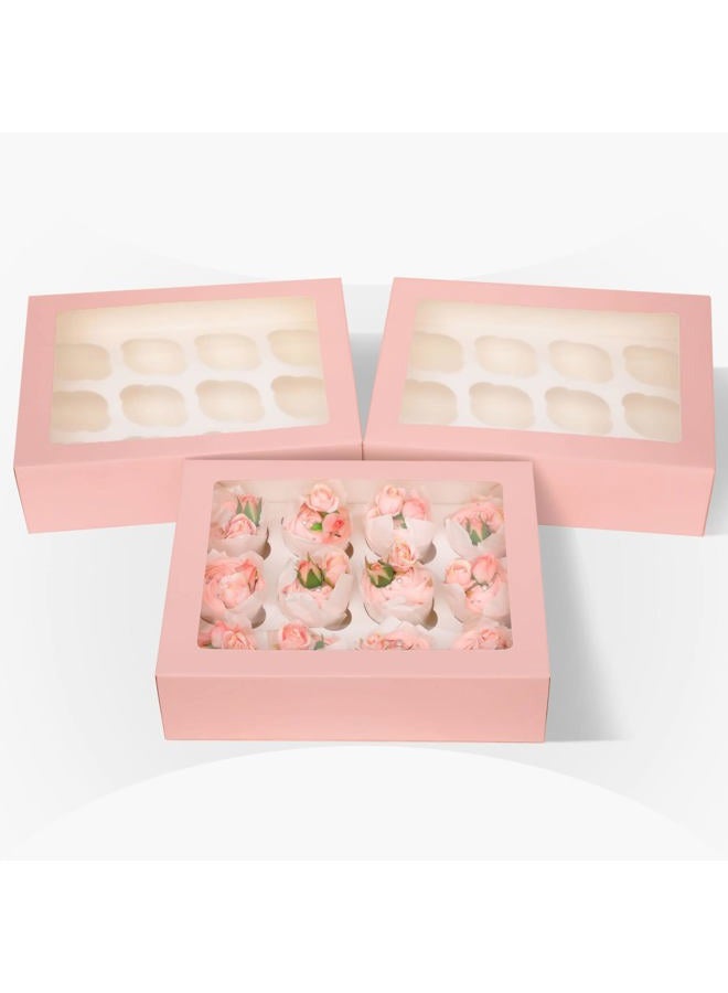 Bakepacker 12 Cupcake Containers 10-Packs Pink Cupcake Box Cupcakes Carrier, 12 Cupcake Boxes with Window 13"x10"x3.5" - Image 3