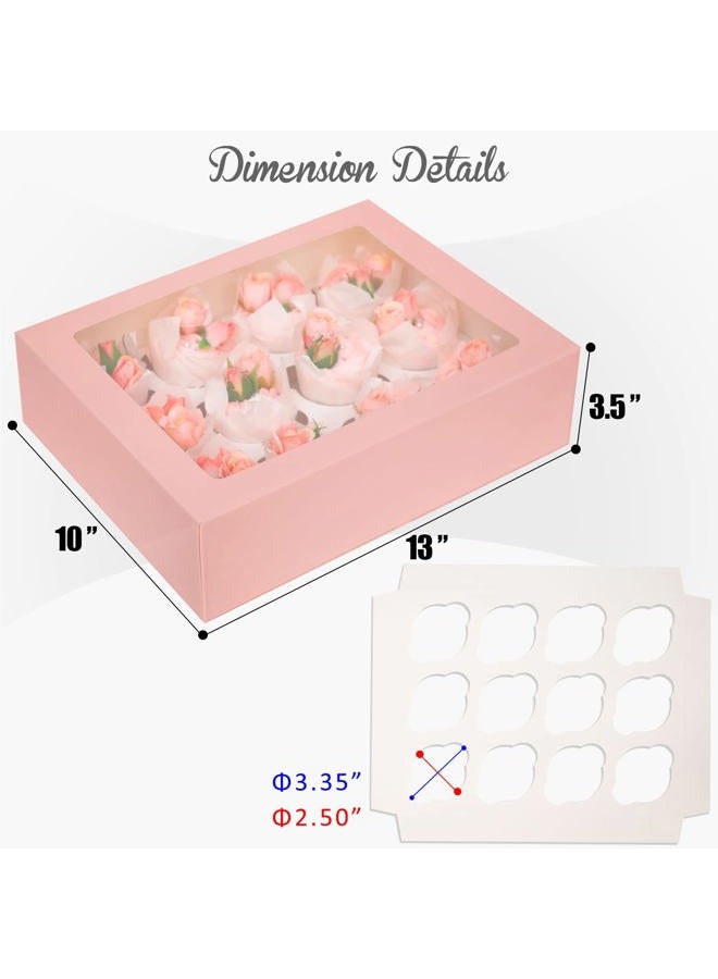 Bakepacker 12 Cupcake Containers 10-Packs Pink Cupcake Box Cupcakes Carrier, 12 Cupcake Boxes with Window 13"x10"x3.5" - Image 4