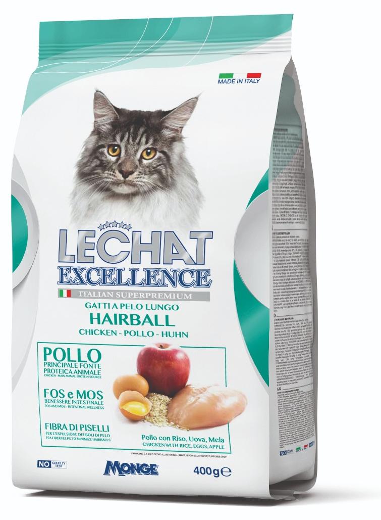 Lechat Excellence by Monge | Hairball Control | Cat Dry Food with Chicken, Rice, Egg and Apple | Super Premium Complementary Dry Cat Food - 400g