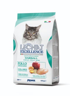 Monge Lechat Excellence by Monge | Hairball Control | Cat Dry Food with Chicken, Rice, Egg and Apple | Super Premium Complementary Dry Cat Food - 400g  - Image 1
