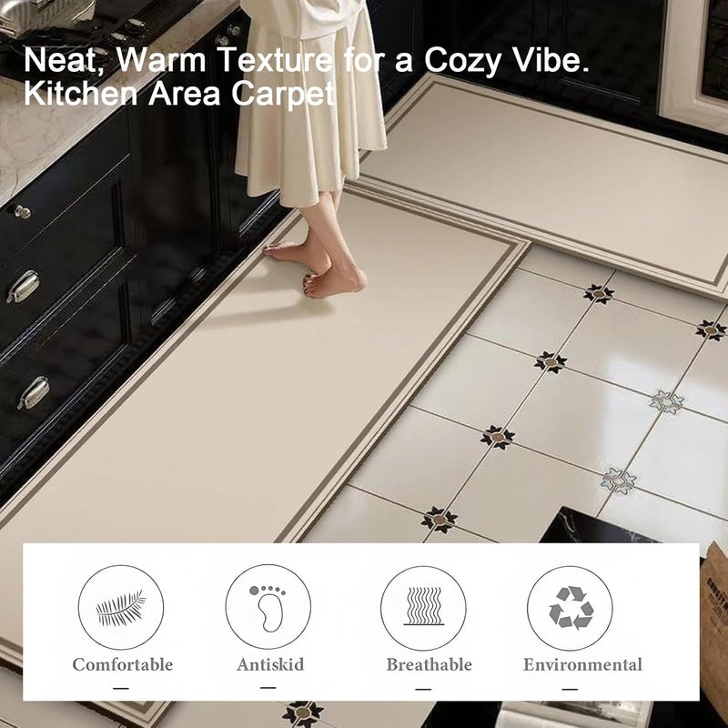 Xlot 2 Pcs Kitchen Rug,Leather Non Slip Kitchen Rugs Washable, Absorbent Runner Mat for Floor Kitchen Mats for in Front of Sink, Door, Laundry, Entryway, Hallway15.7"x23.6"+15.7"x47.2" (smooth) - Image 3