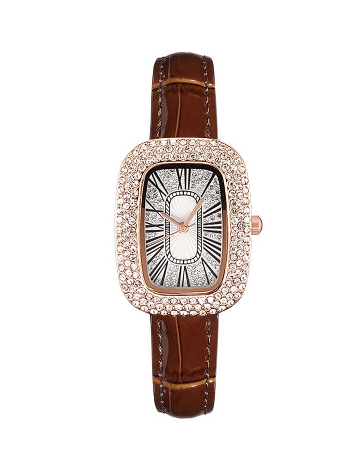 Generic Women's Watch Fashionable Simple Dove Egg Rhinestone Gypsophila Women's Watch (Brown)  - Image 1