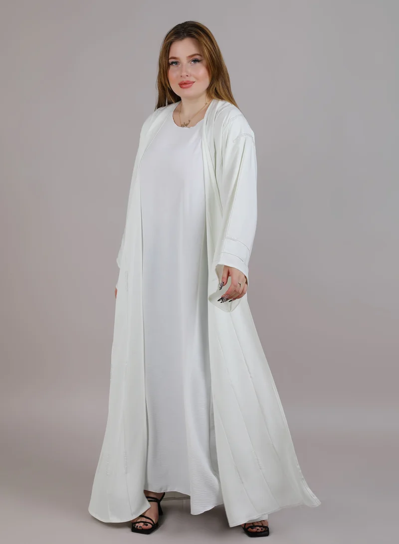 MSquare Fashion White Embroidered Abaya With Headscarf