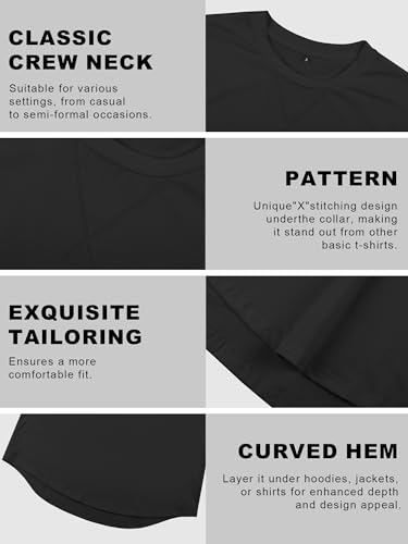 Comdecevis Mens Short Sleeve T-Shirts Crewneck Curved Hem Cotton Tees Hipster Hip Hop Longline Shirts Black/Gray XL 2 Pack - Image 5