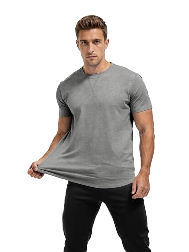 Comdecevis Mens Short Sleeve T-Shirts Crewneck Curved Hem Cotton Tees Hipster Hip Hop Longline Shirts Black/Gray XL 2 Pack - Image 2
